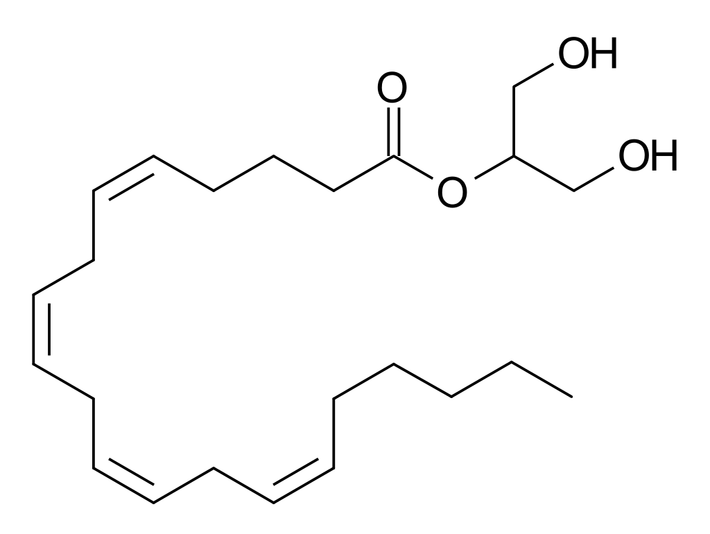 Strukturformel 2-Arachidonylglycerol (2-AG) (Summenformel: C23H38O4)