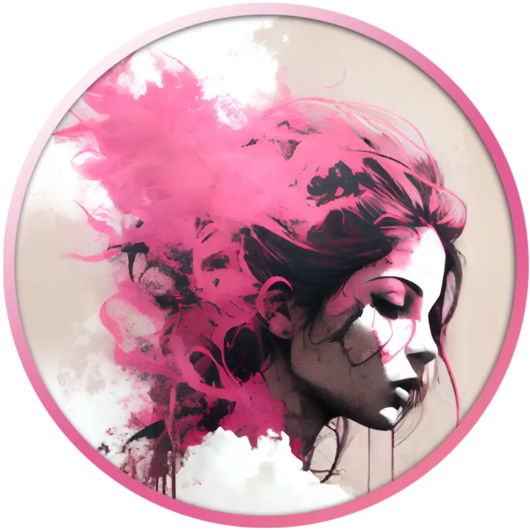 Profil eines Frauengesichtes mit pink und weiß, die an den Strain Pink Kush aus der Cannabis Apotheke erinnern.